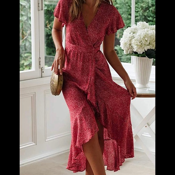 Bohemian Floral Printed Wrap dress - Picture 1 of 4